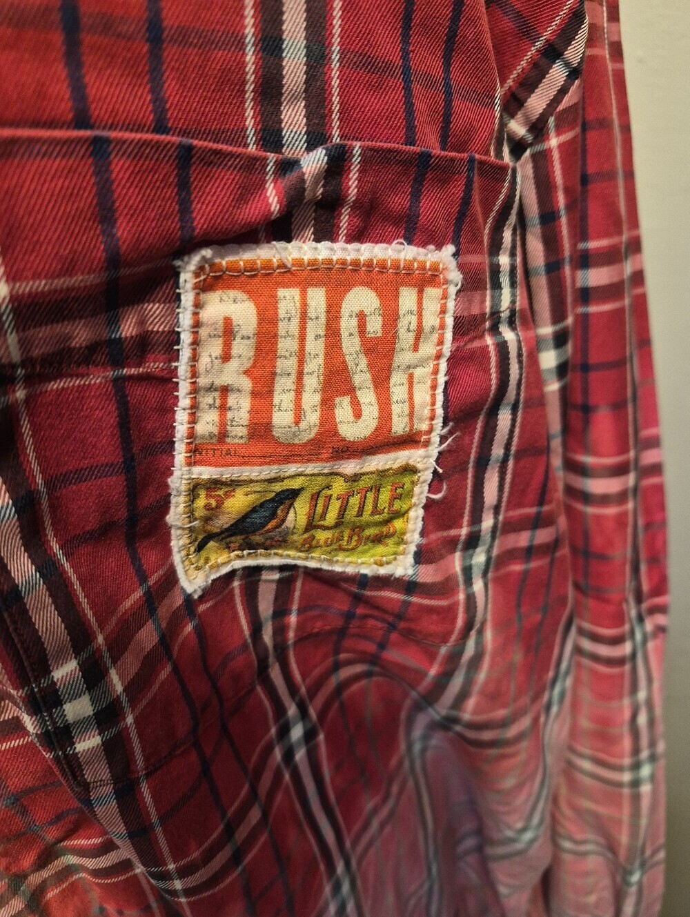 Nautica Upcycled Red Ombre Plaid Button-Up Shirt With Patches - Picture 6 of 10